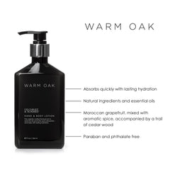 Close-up of Warm Oak lotion's creamy texture ready for absorption.