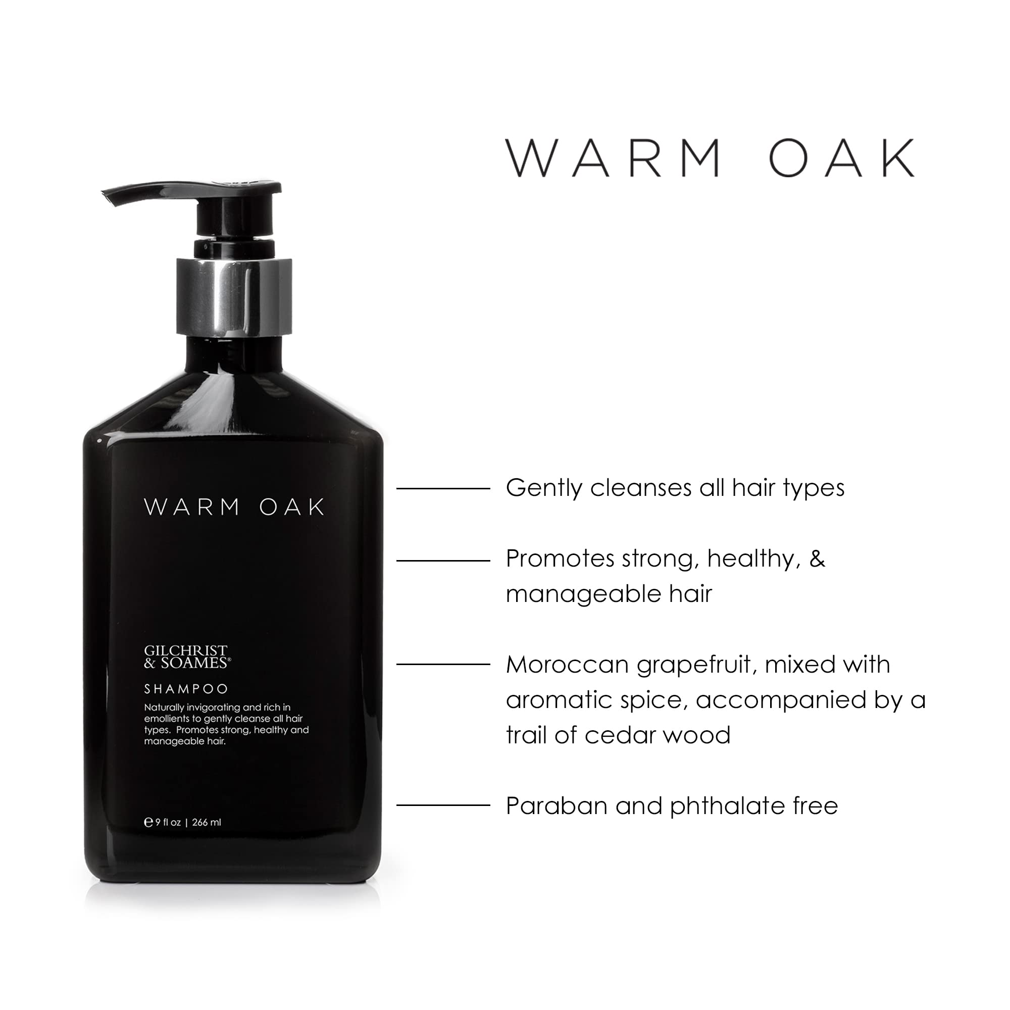 Gilchrist & Soames Warm Oak Shampoo pour demonstrates smooth lather for all hair types.