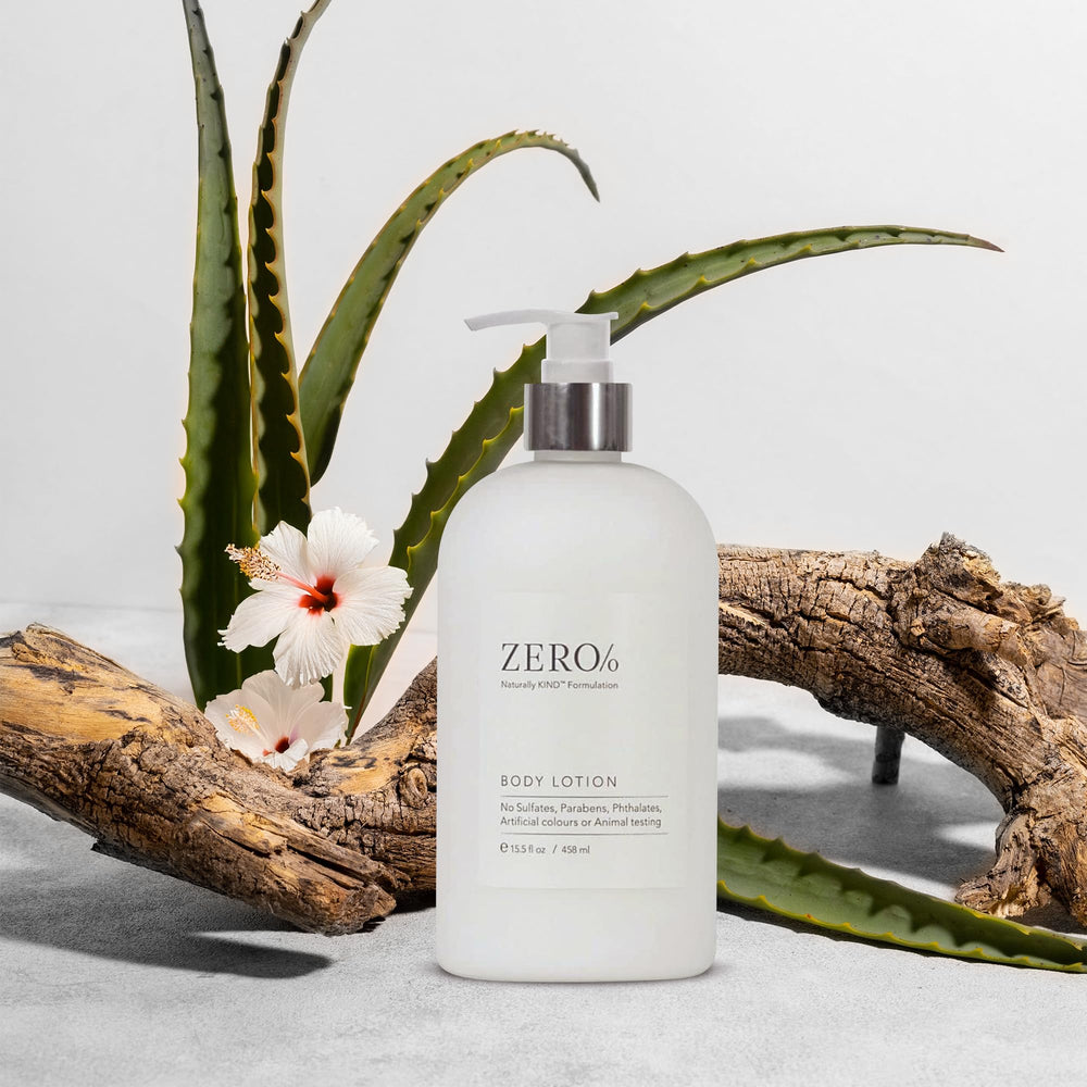 Gilchrist & Soames Zero% lotion bottle close-up—clean, paraben-free formula