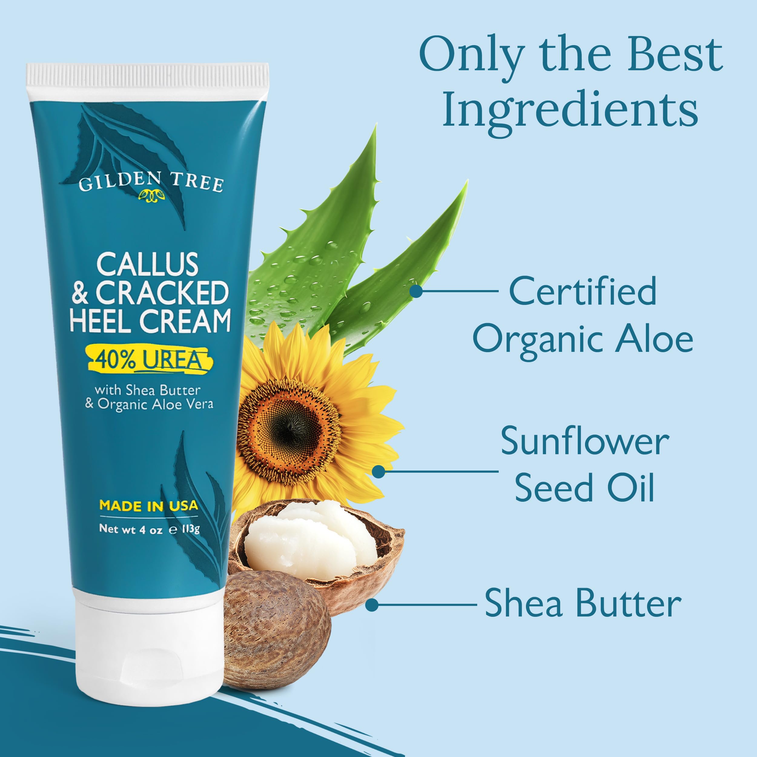 GILDEN TREE Urea Cream 40% aloe vera drops indicating soothing moisture