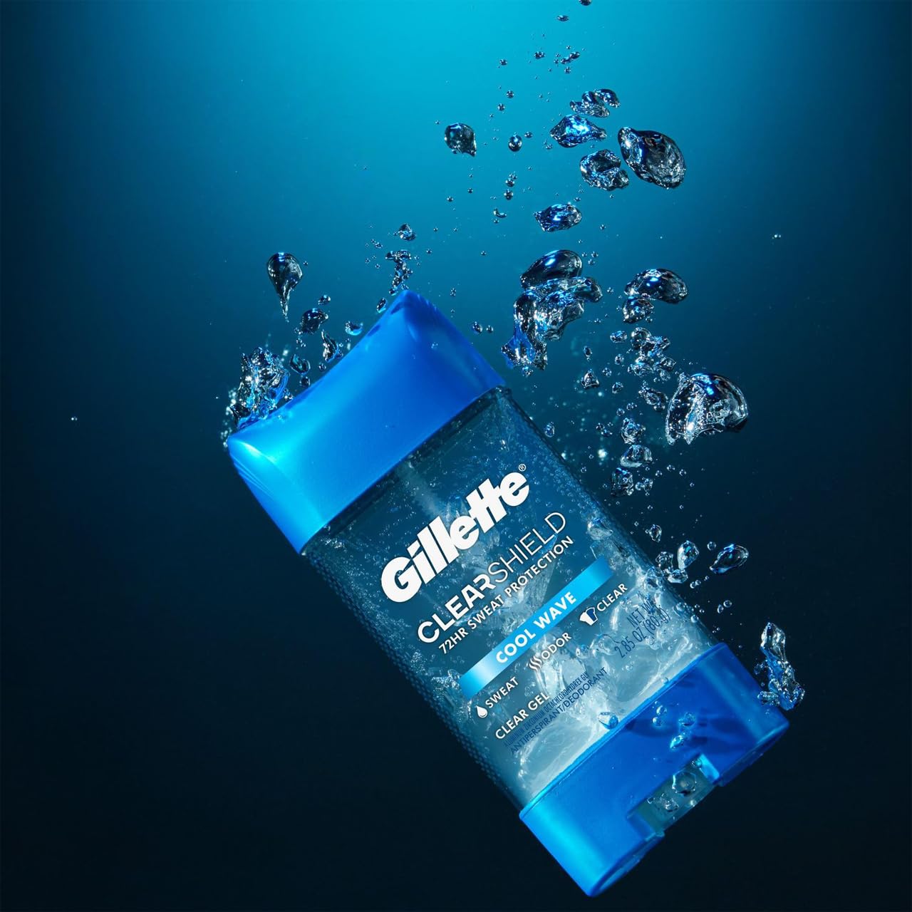 Gillette packaging front highlights Clear + Dri-Tech Cool Wave with refreshing scent.