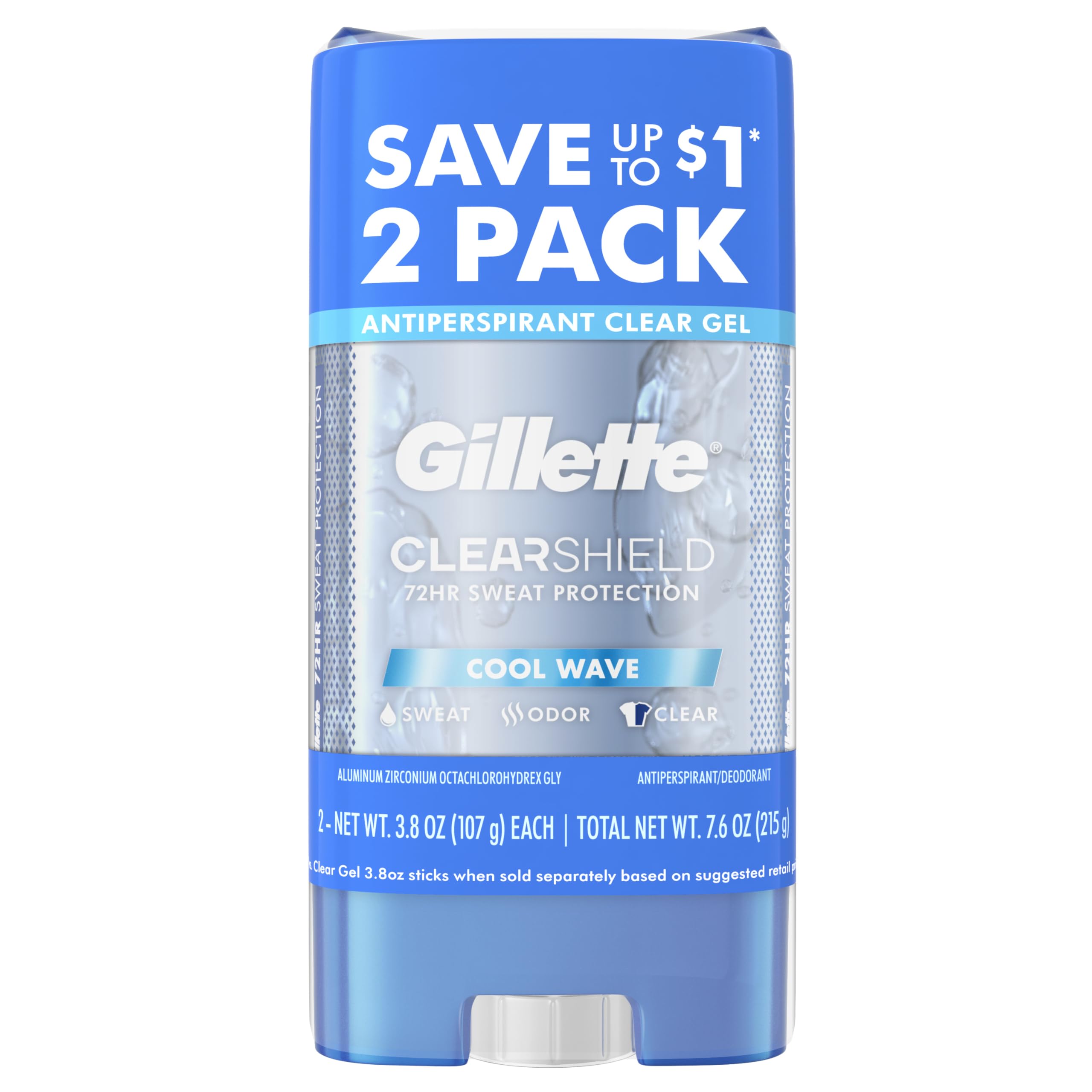 Gillette Clear Gel Cool Wave bottle displaying long-lasting freshness in use