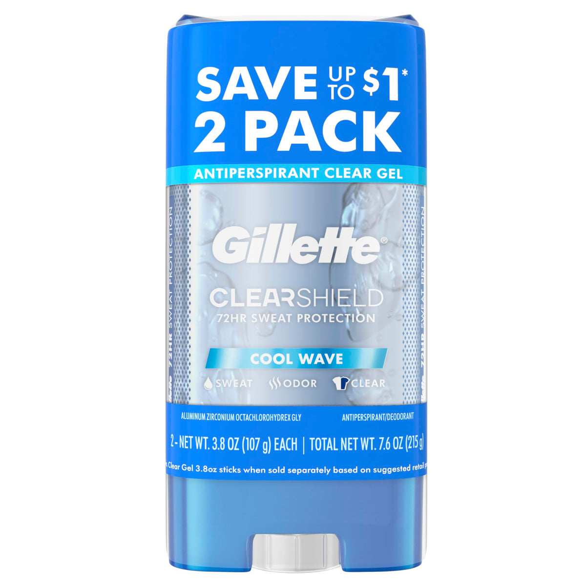 Gillette Clear Gel Cool Wave bottle displaying long-lasting freshness in use