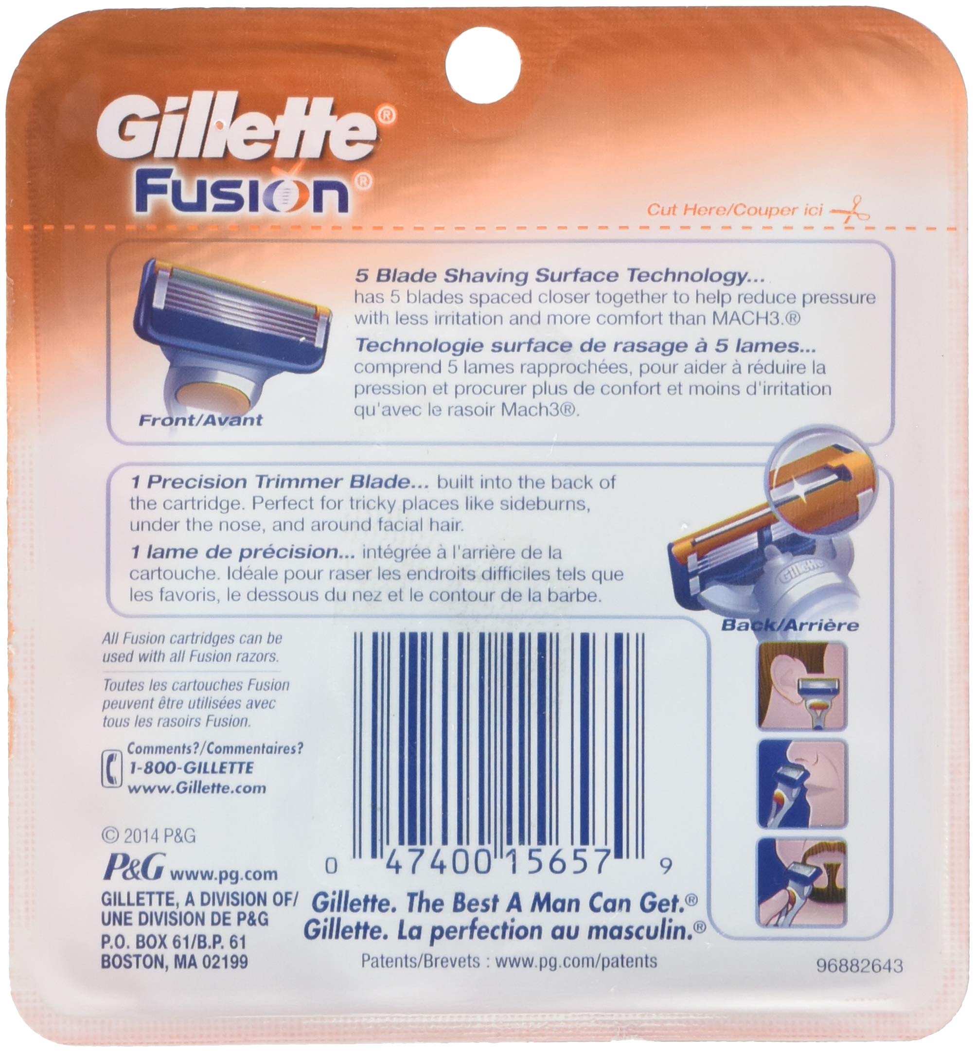 Gillette Fusion 4-count blades pack closeup — replacement blades for smooth, consistent grooming.