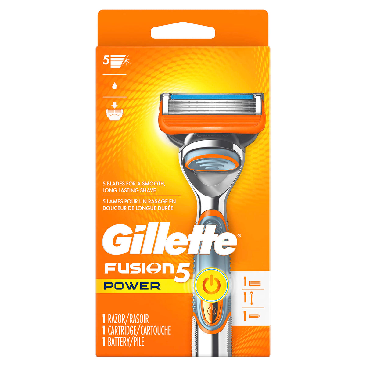 Gillette Fusion5 Power handle close-up highlighting ergonomic grip for steady, comfortable shaving