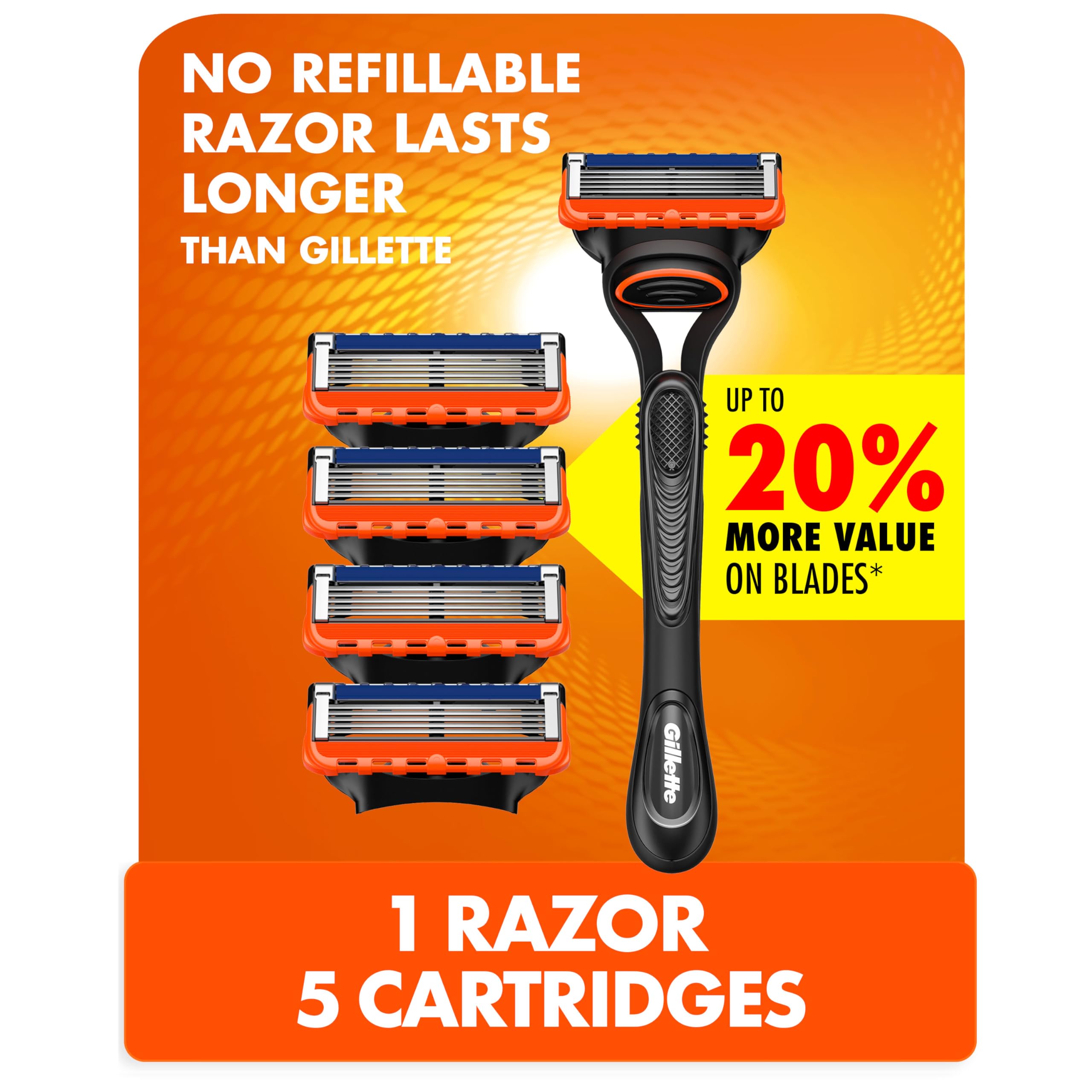 Gillette Fusion5 razor handle with ergonomic grip for comfortable daily shaving.