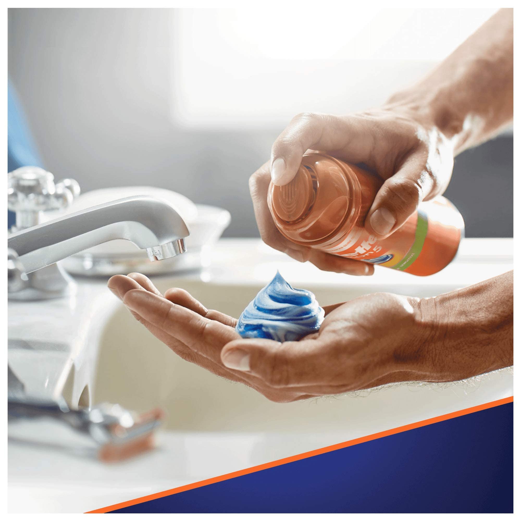 Gillette Fusion5 Ultra Sensitive gel being applied on skin for protective glide