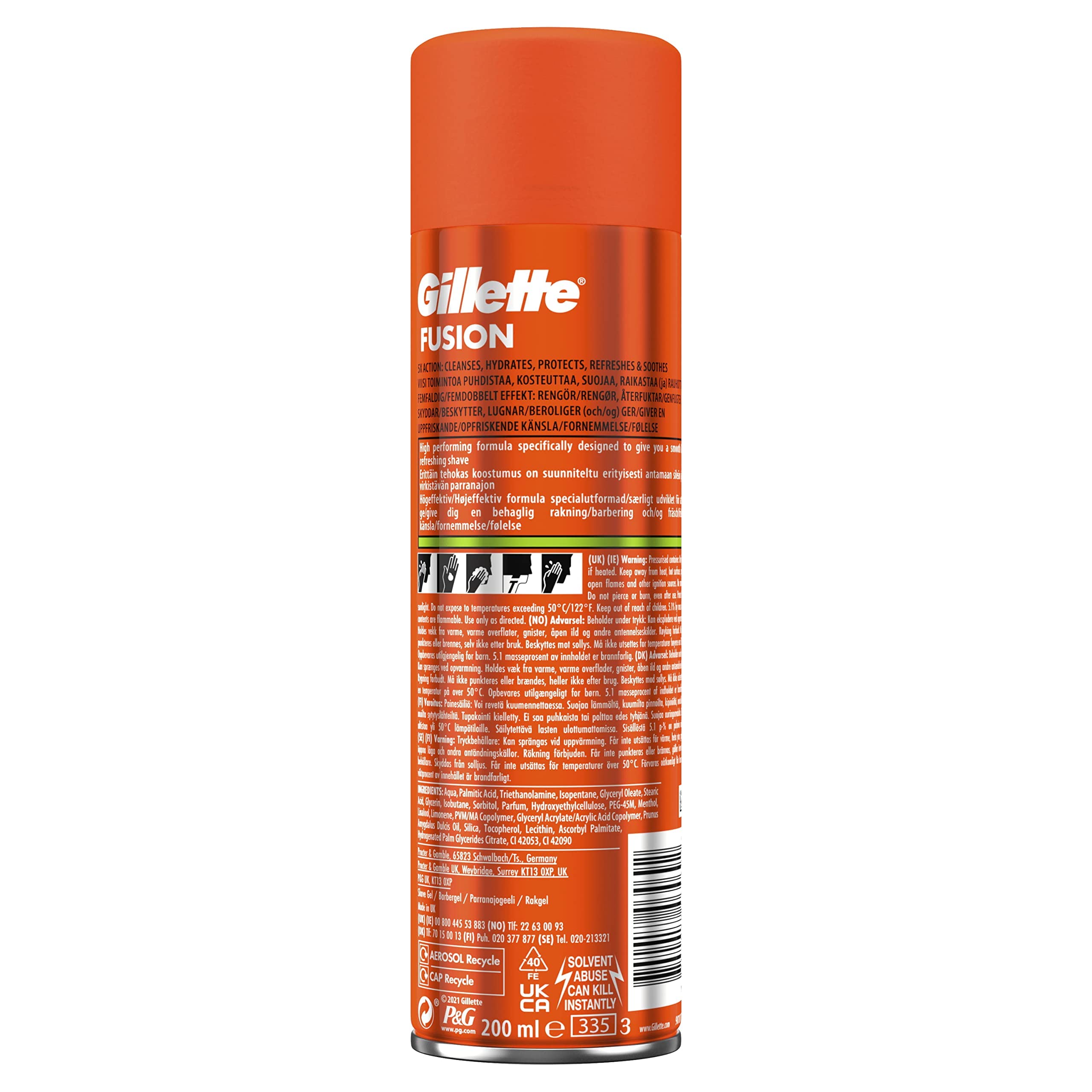 Gillette Fusion5 Ultra Sensitive gel close-up shows rich blue texture for smooth glide