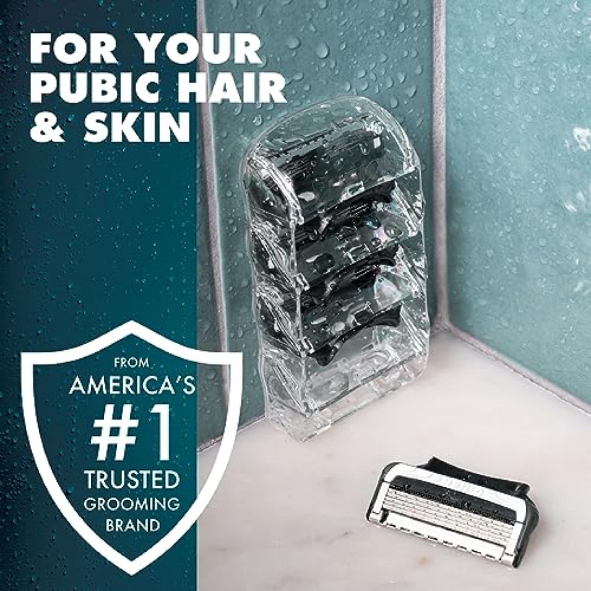 Gillette Intimate shower hook storage for convenient grooming-ready setup.
