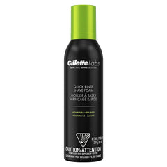 GilletteLabs Quick Rinse Foam bottle shows ultra-light formula for quick, smooth shaving