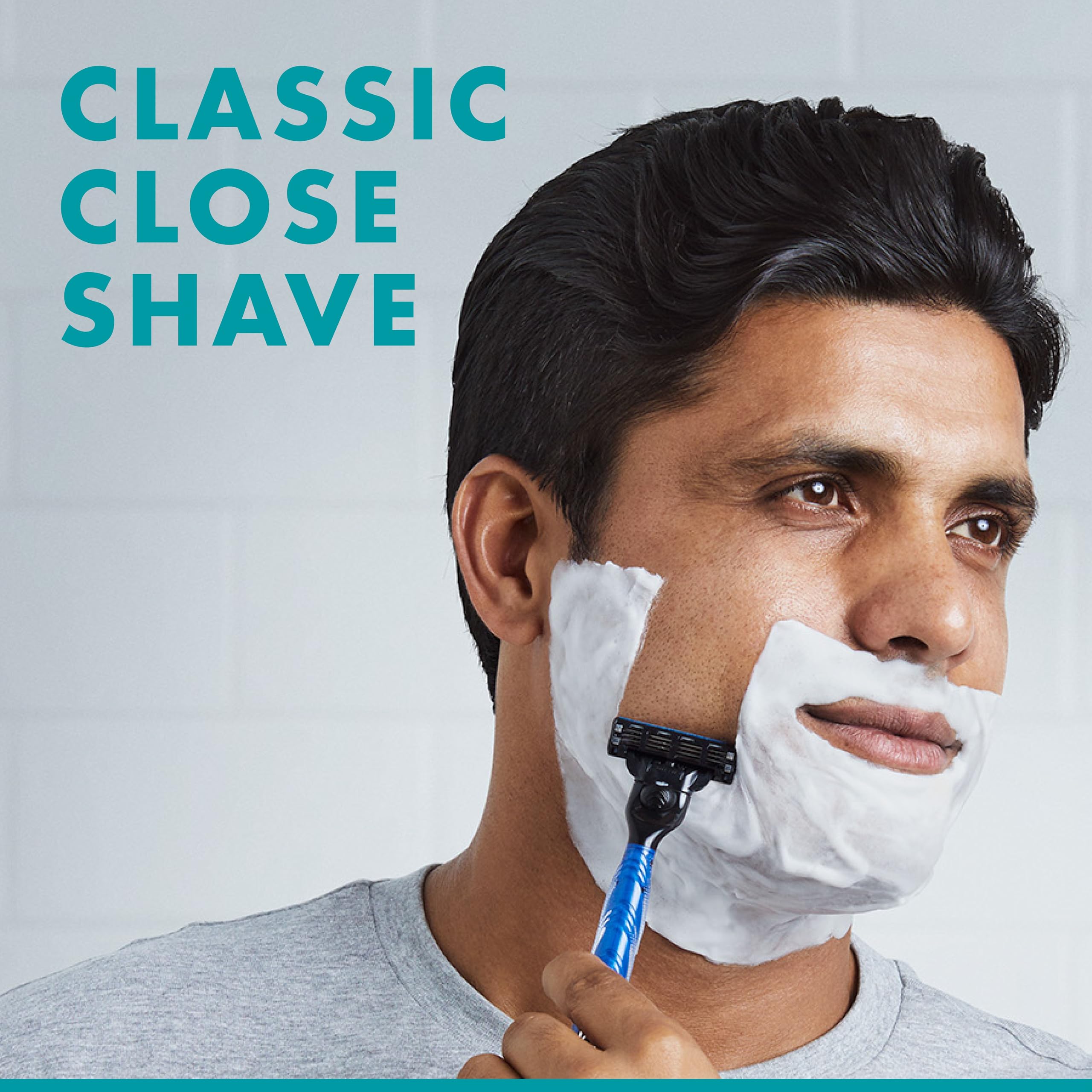 Gillette Mach3 blade microfins demonstrate skin smoothing before the shave.