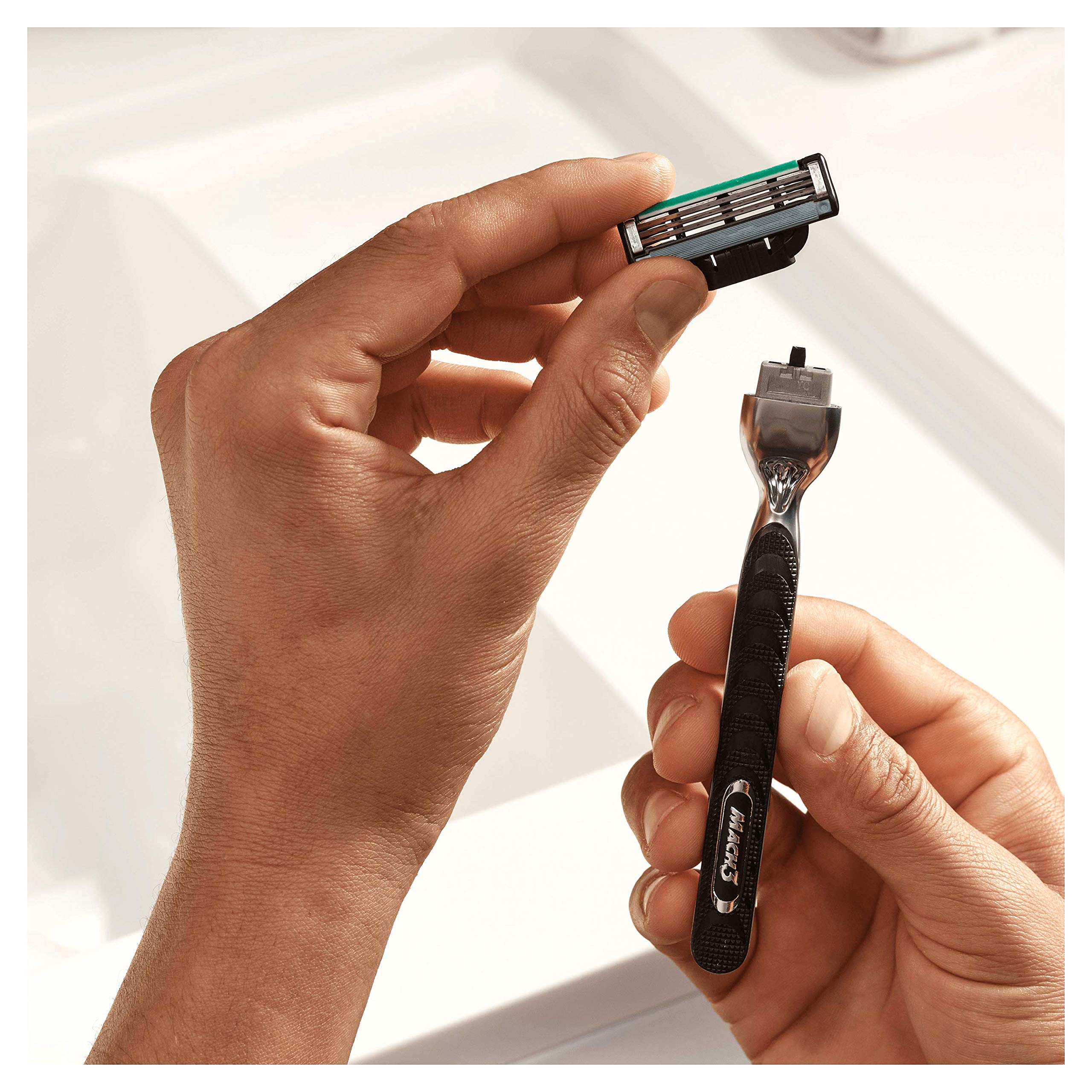 Gillette Mach3 handle compatibility showing easy swap with Mach3 system.