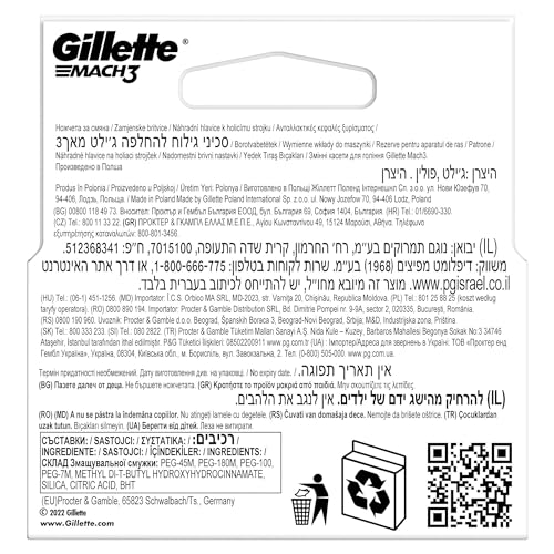 Gillette Mach3 packaging display showing four cartridges