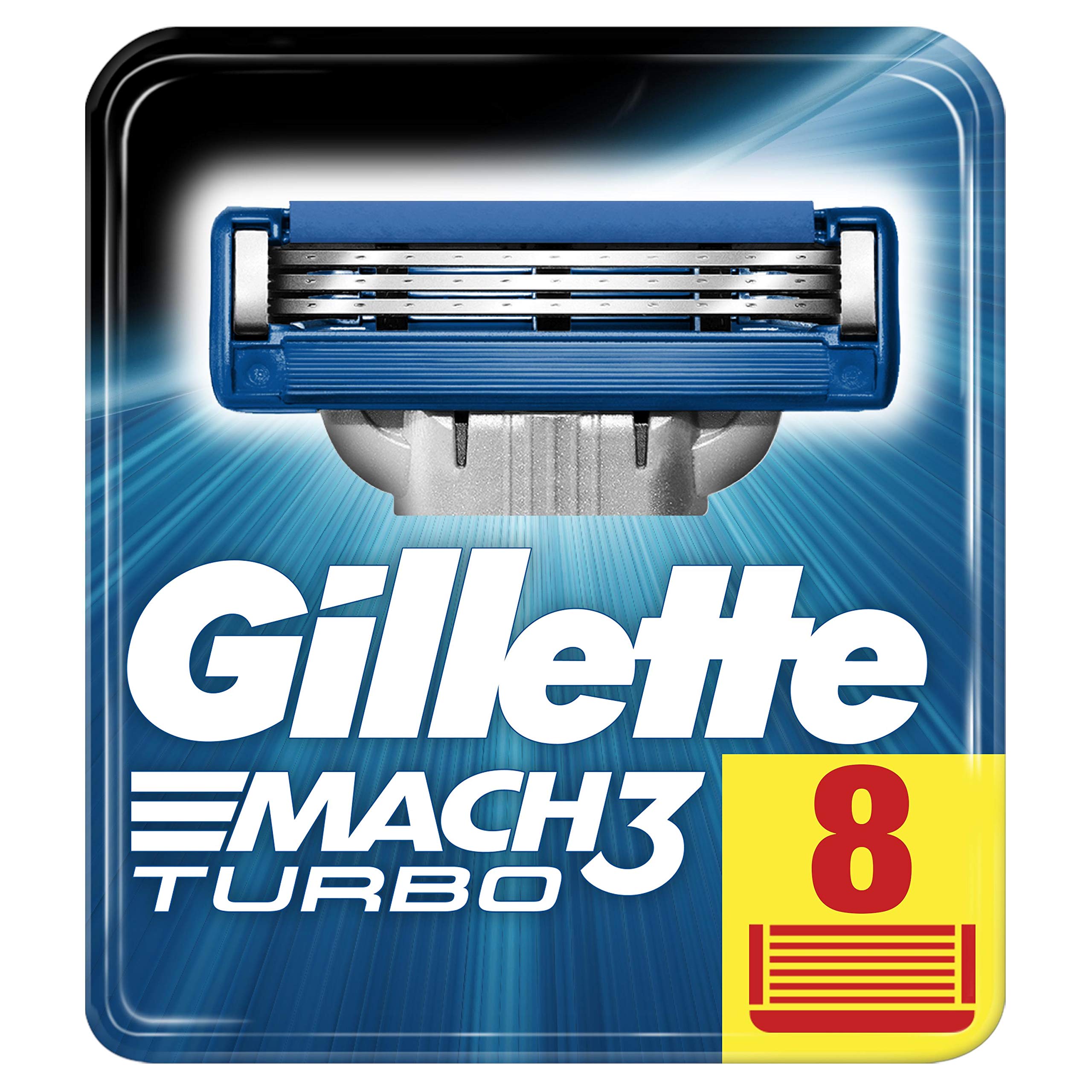 Gillette Mach3 Turbo blades pack 8 with DuraComfort blades for a smooth, close shave.