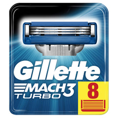 Gillette Mach3 Turbo blades pack 8 with DuraComfort blades for a smooth, close shave.