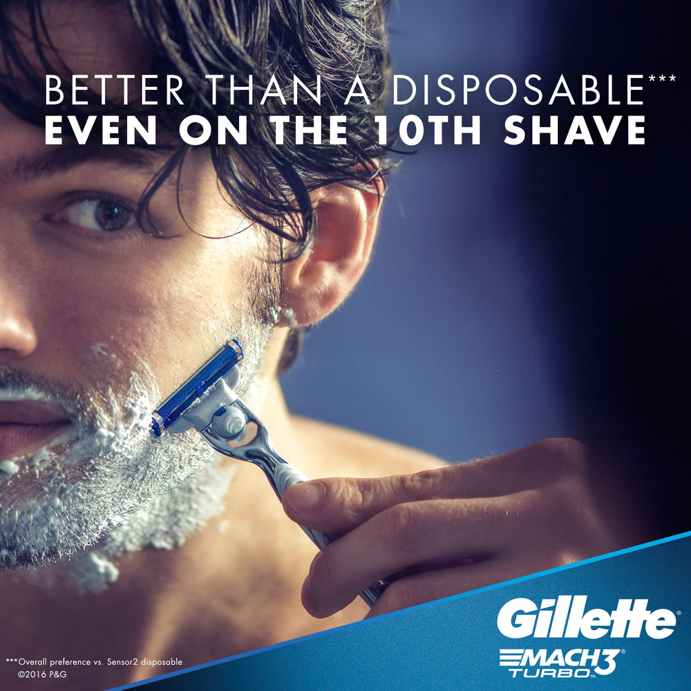 Packaged refills for Gillette Mach3 Turbo ready for travel.