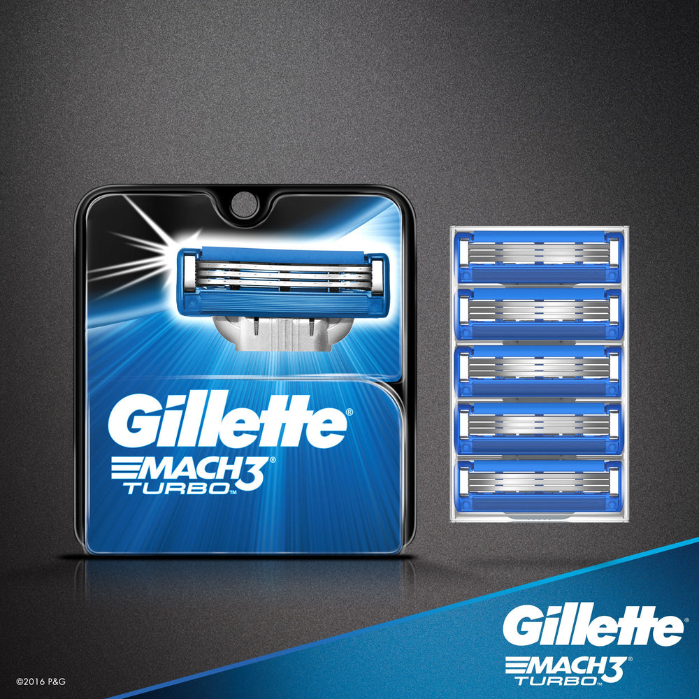 Lubrication strip on Gillette Mach3 Turbo cartridge provides smooth glide.