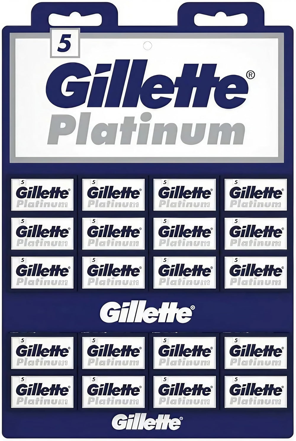 Gillette Platinum double-edge blades on display card for smooth, versatile shaves