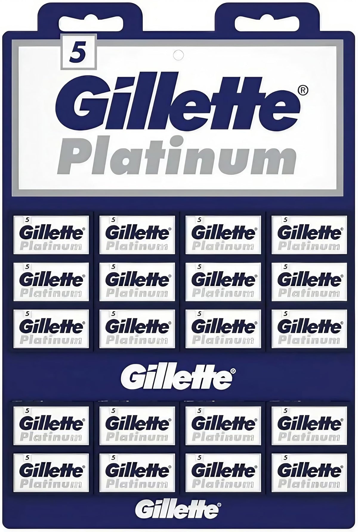 Gillette Platinum double-edge blades on display card for smooth, versatile shaves