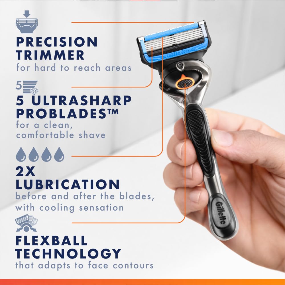 Gillette ProGlide Chill blade refill closeup with five ultra-sharp blades for a close shave.
