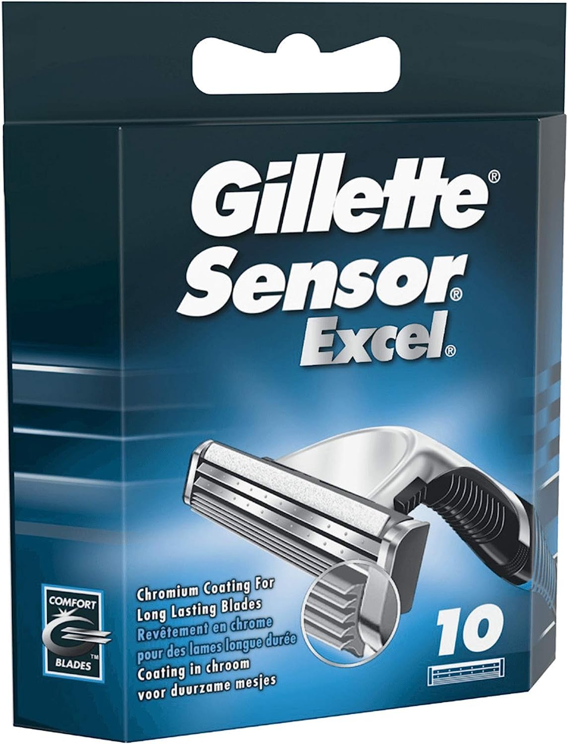 Gillette Sensor Excel self-adjusting twin blades adapt to contours for comfort.