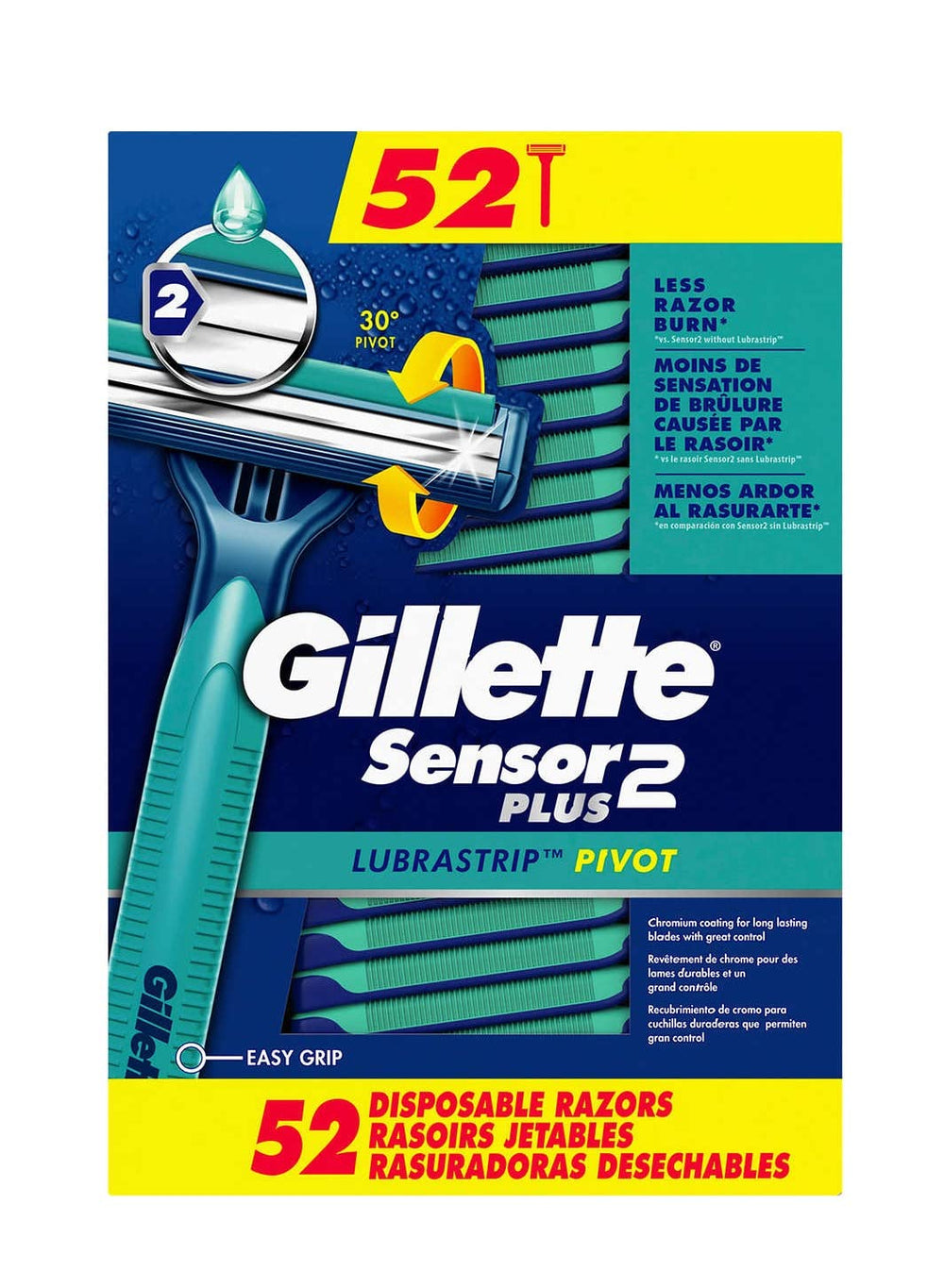 Gillette Sensor2 Plus Razor box 52-pack bulk value for households.