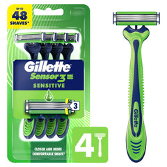 Gillette Sensor3 Sensitive front packaging showing 4-pack and features