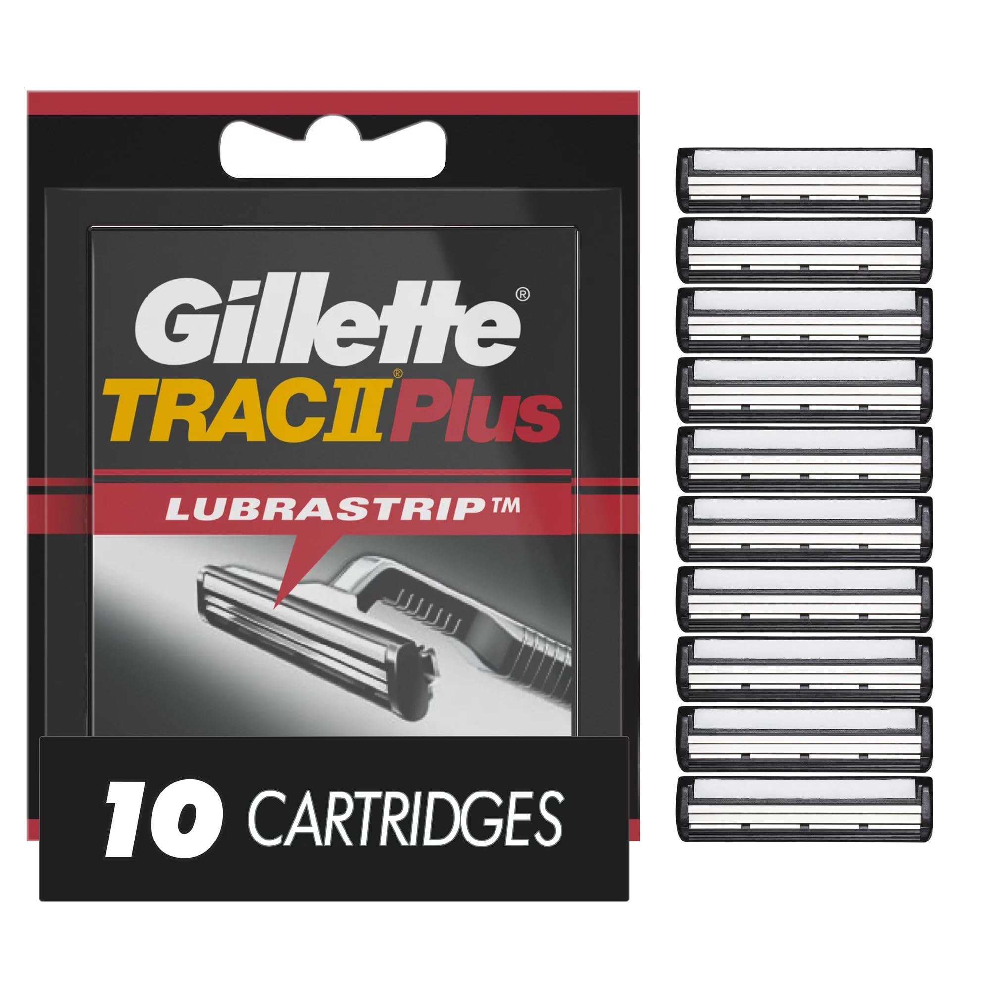 Gillette TRAC II precise-contour shaving image conveys confident control.