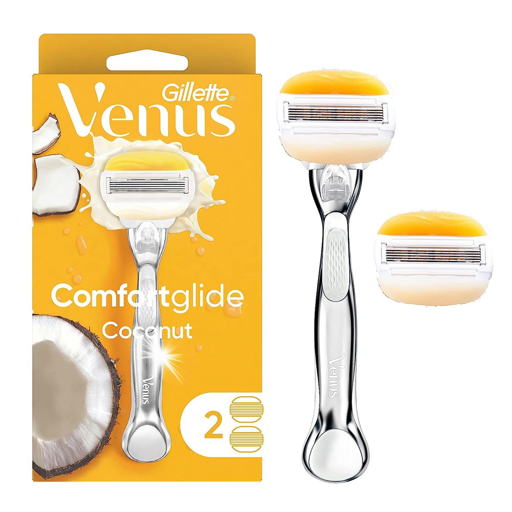 Gillette Venus ComfortGlide handle with coconut fragrance for secure grip during quick shaves.