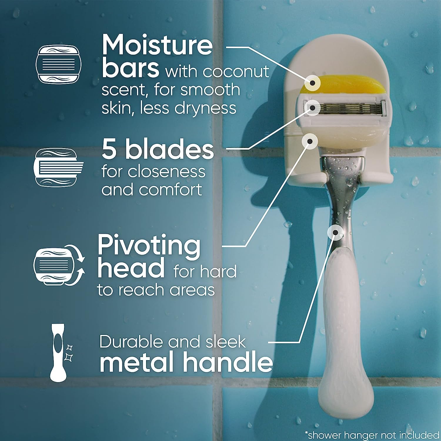 Gillette Venus ComfortGlide refill five blades for a close shave.