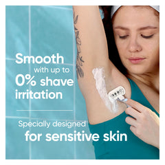 Gillette Venus Deluxe Smooth Sensitive five-blade system for a close shave and lasting smoothness.