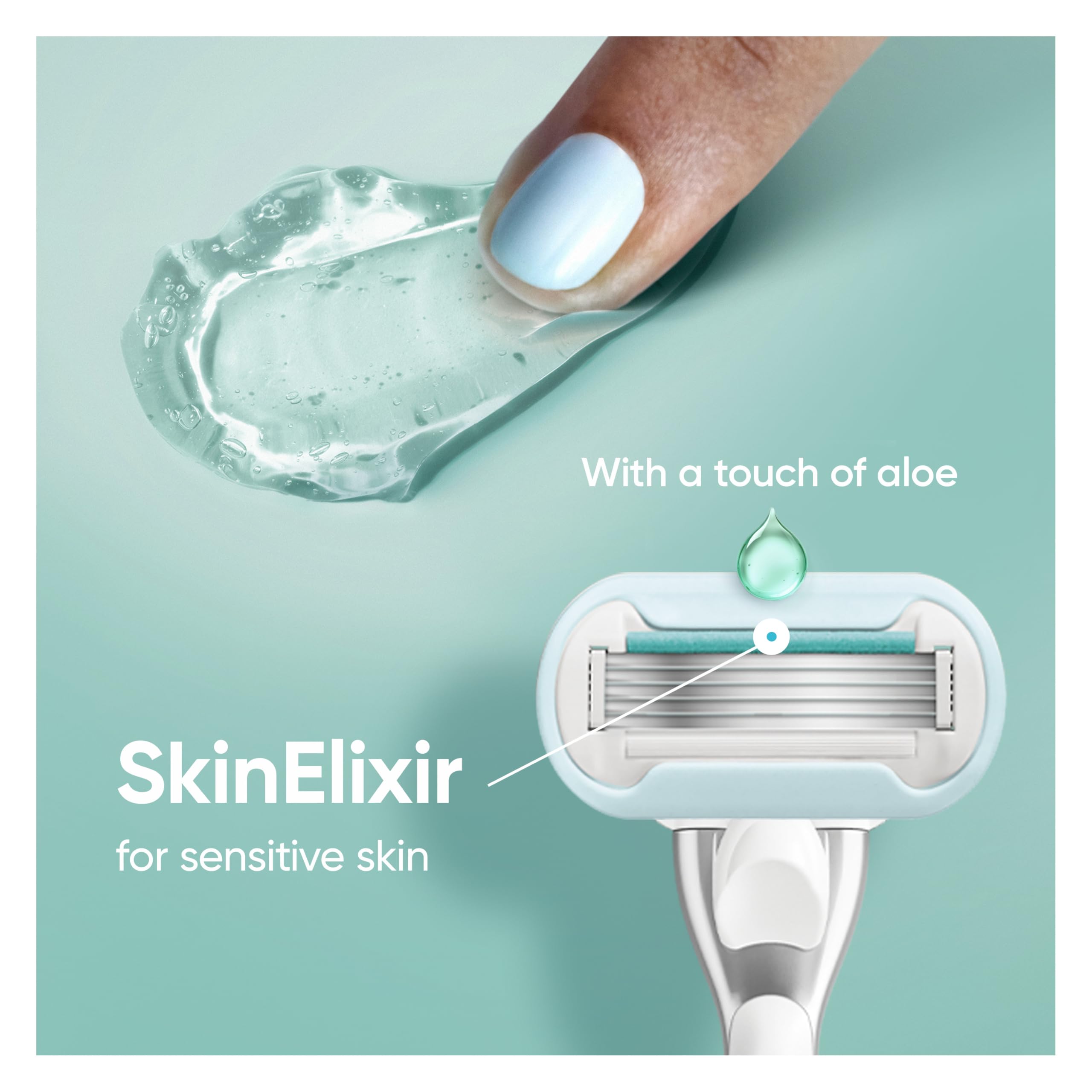 Gillette Venus Deluxe Smooth Sensitive lubrication strip protects delicate skin during shaving.