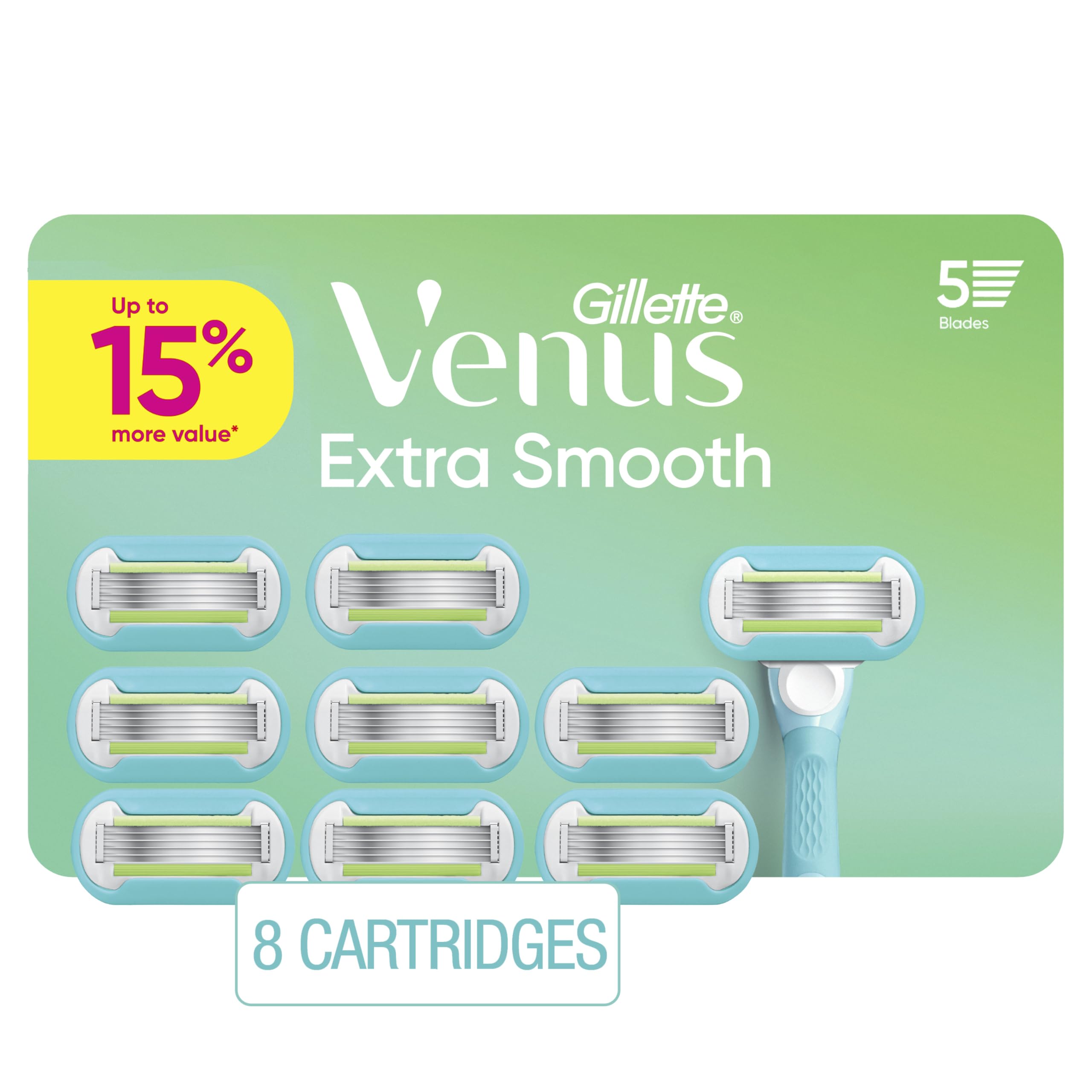 Gillette Venus Extra Smooth refills packaging showing 8-count value