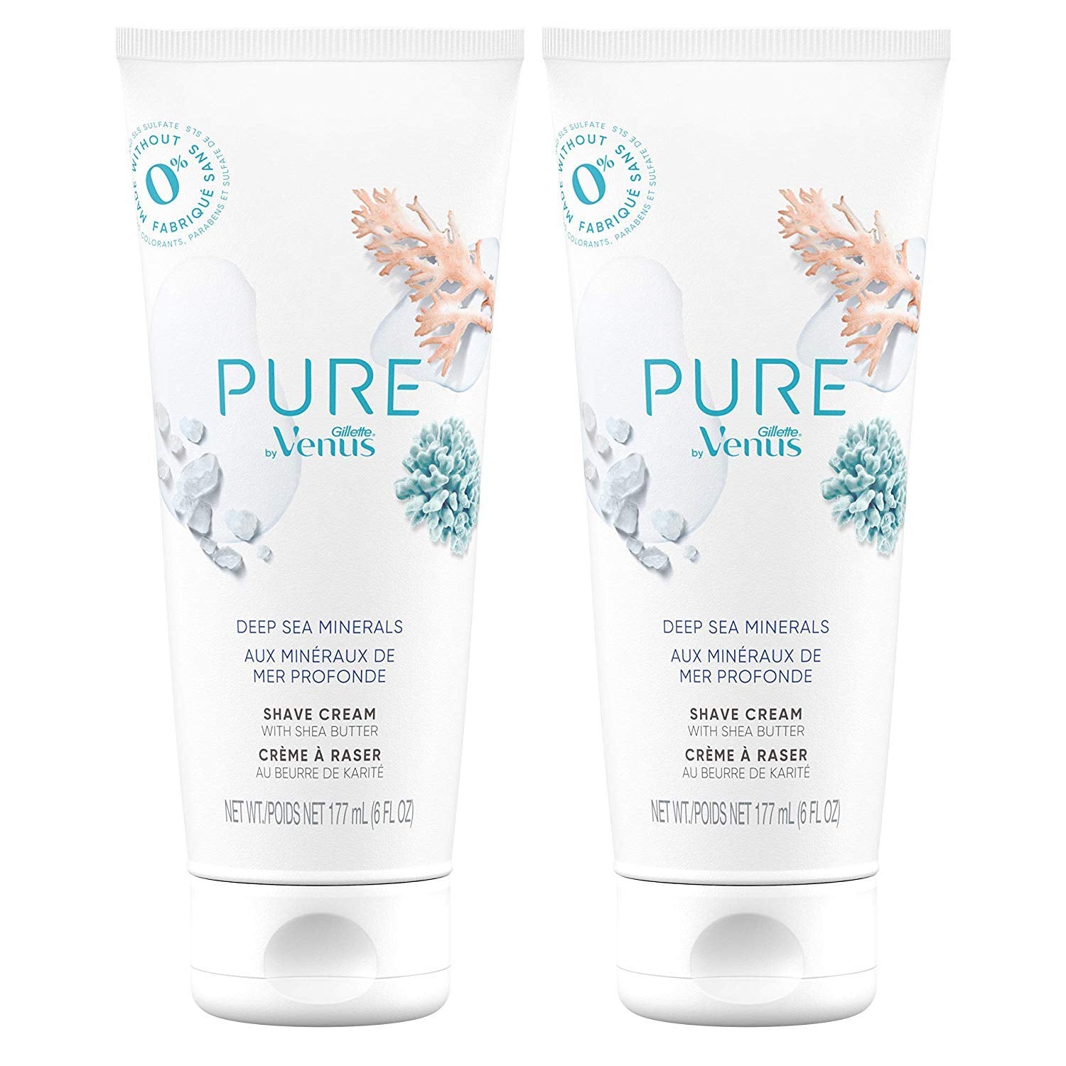 Gillette Venus PURE Deep Sea Minerals duo-pack image emphasizes hydrating cream for smoother shaves.