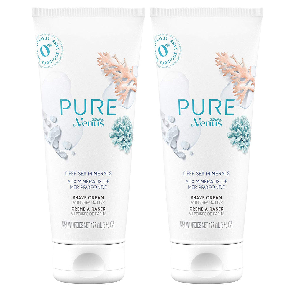 Gillette Venus PURE Deep Sea Minerals duo-pack image emphasizes hydrating cream for smoother shaves.
