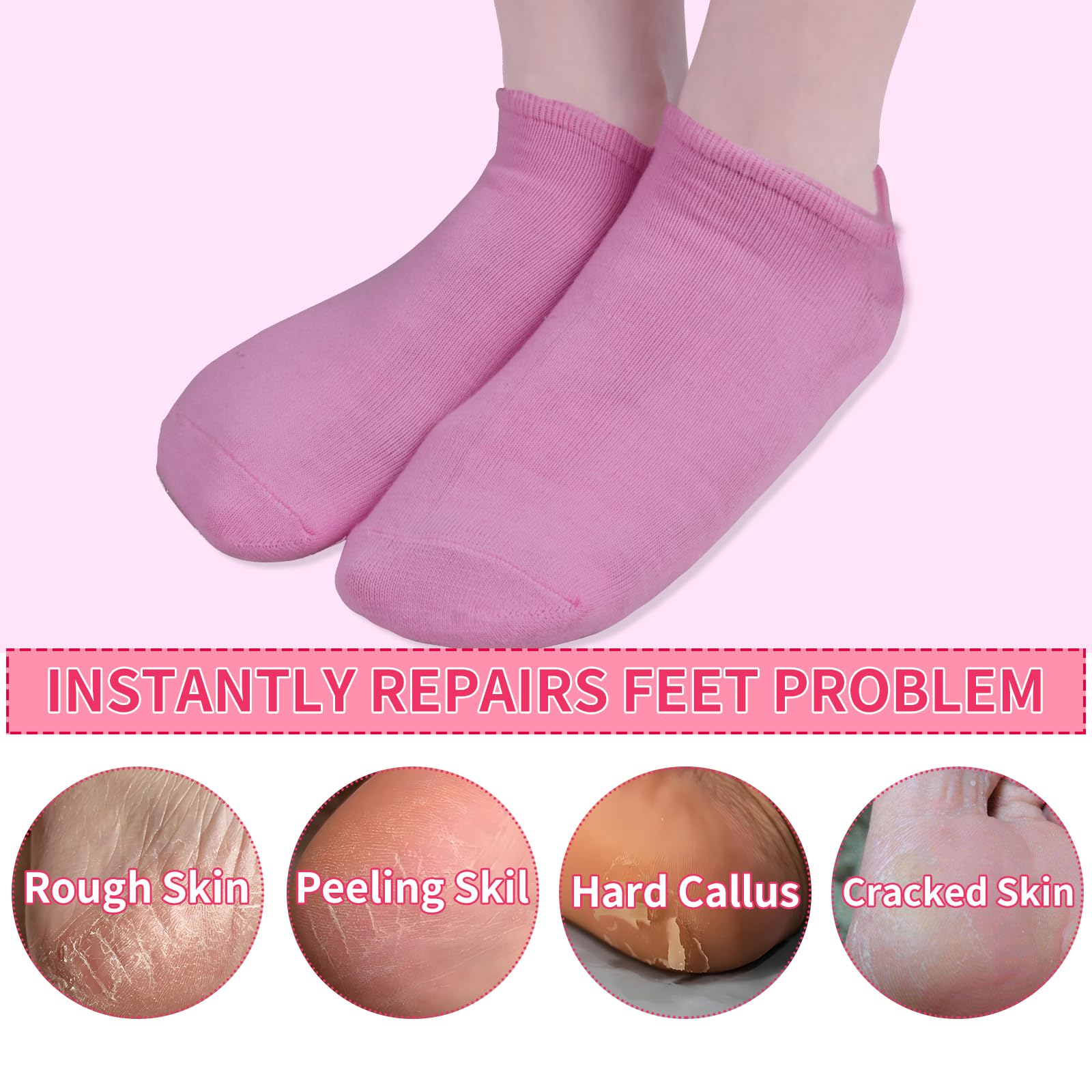 Giloner foot moisturizing socks inner gel close-up features rose and vitamin E