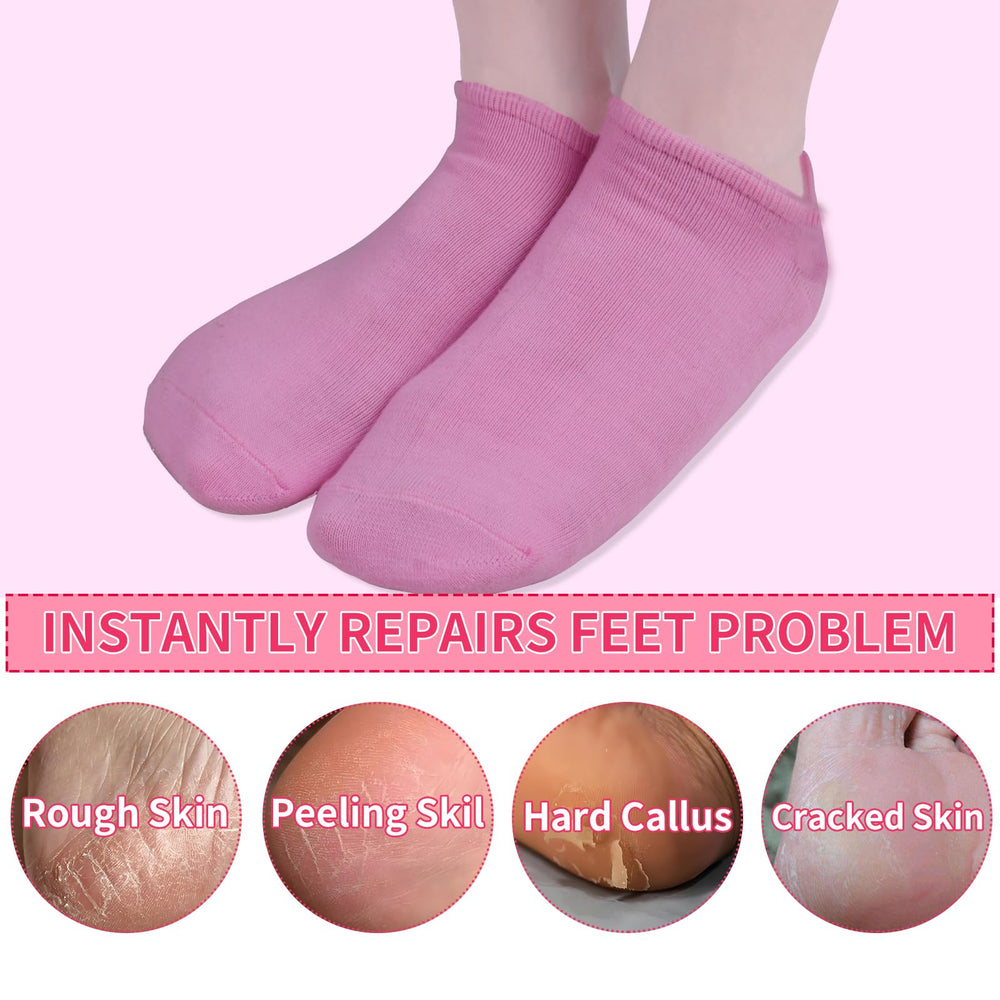 Giloner foot moisturizing socks inner gel close-up features rose and vitamin E