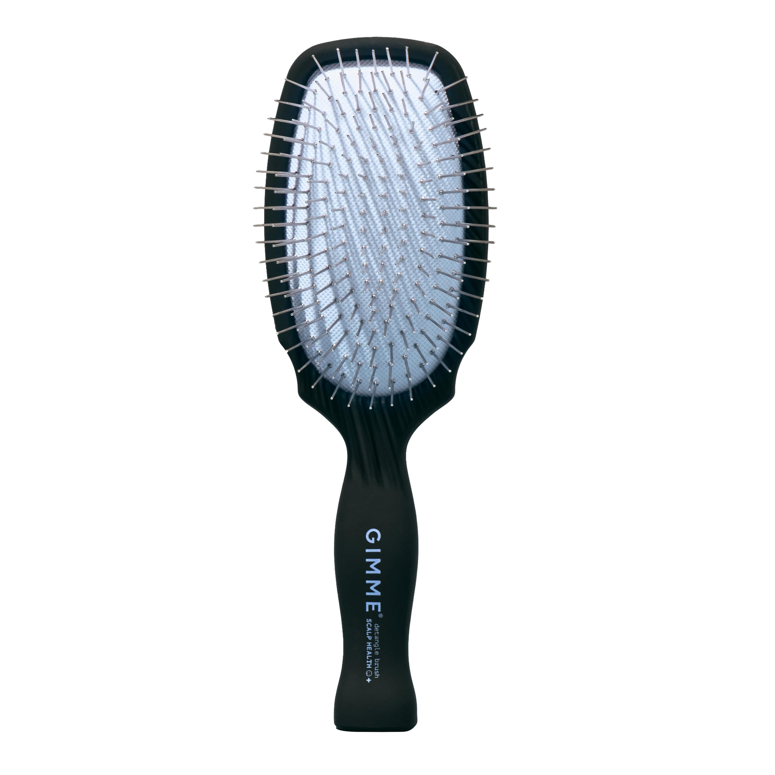 GIMME metal bristle brush close-up with stainless steel bristles for detangling and shine