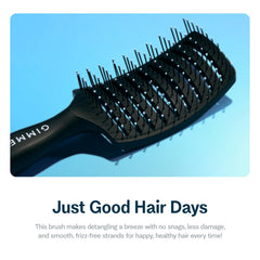 GIMME vented detangling brush near velvet grip handle for comfortable styling