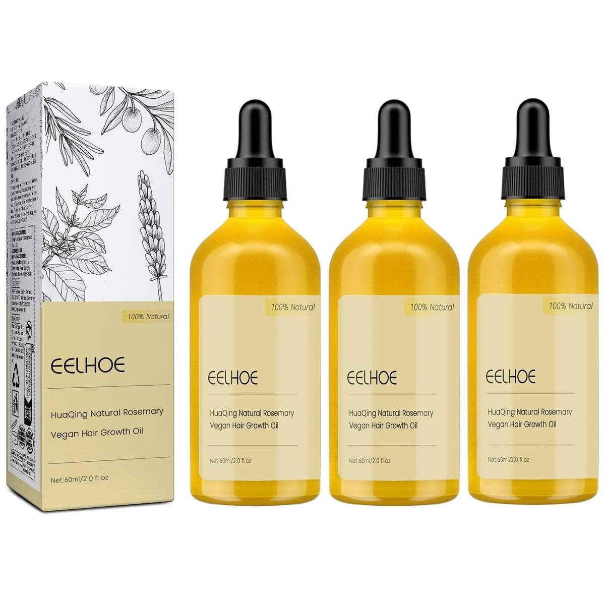 Ginaday Eelhoe oil bottle front view shows organic rosemary formula for nourishing scalp.