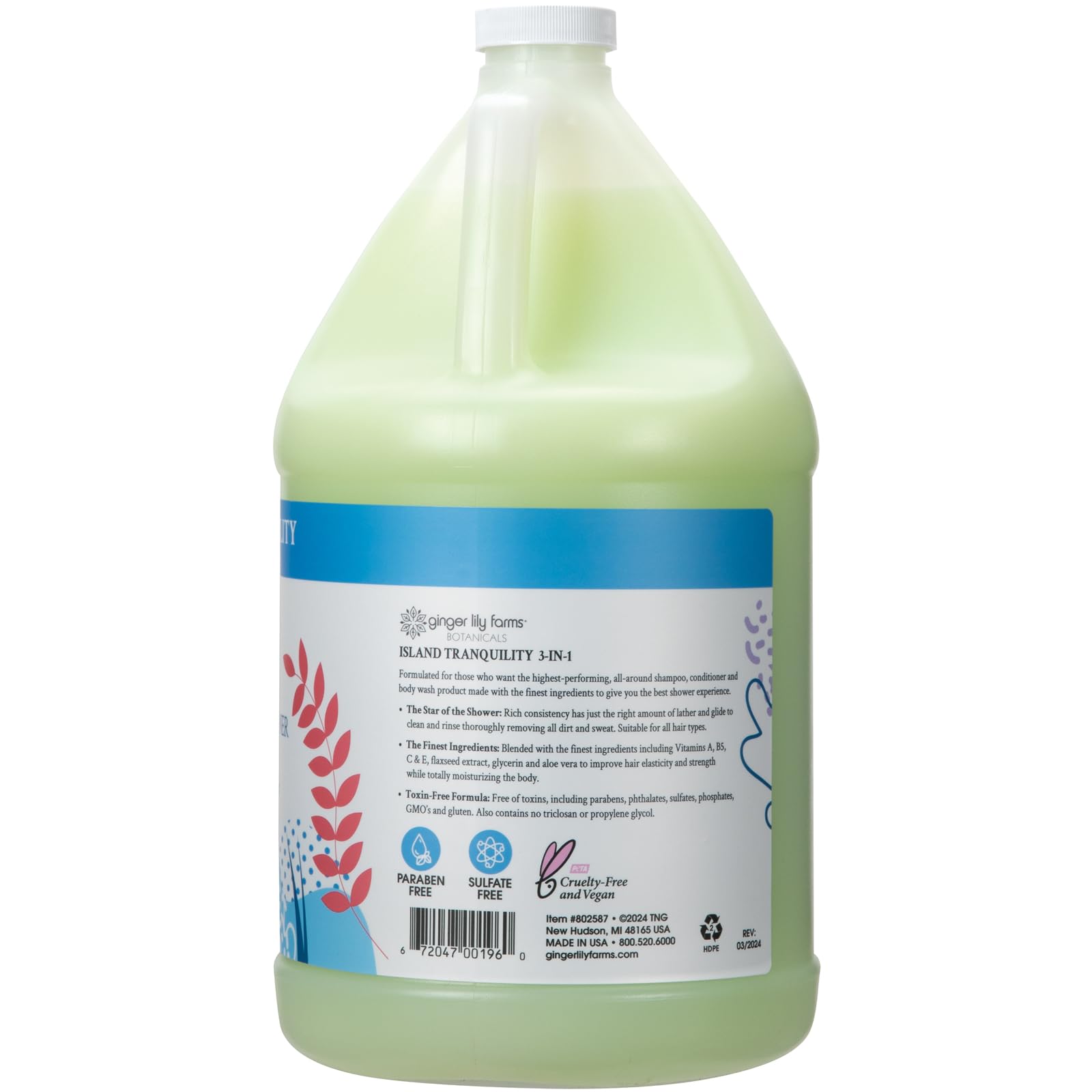 Ginger Lily Farms Botanicals 3-in-1 bottle lathers hair and skin smoothly.