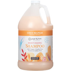 Ginger Lily Farms Botanicals Coco Mango shampoo pour demonstrates luxurious hydration for all hair types.