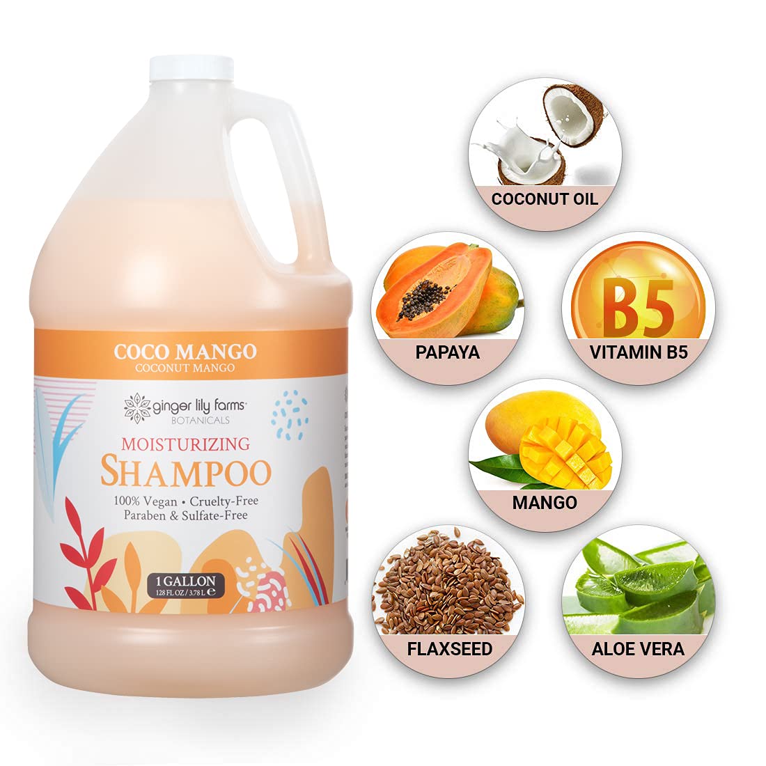 Ginger Lily Farms Botanicals refill-gallon display supports sustainable haircare routines.