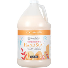 Ginger Lily Farms Botanicals Coco Mango refill packaging highlights eco-friendly gallon size for facilities.