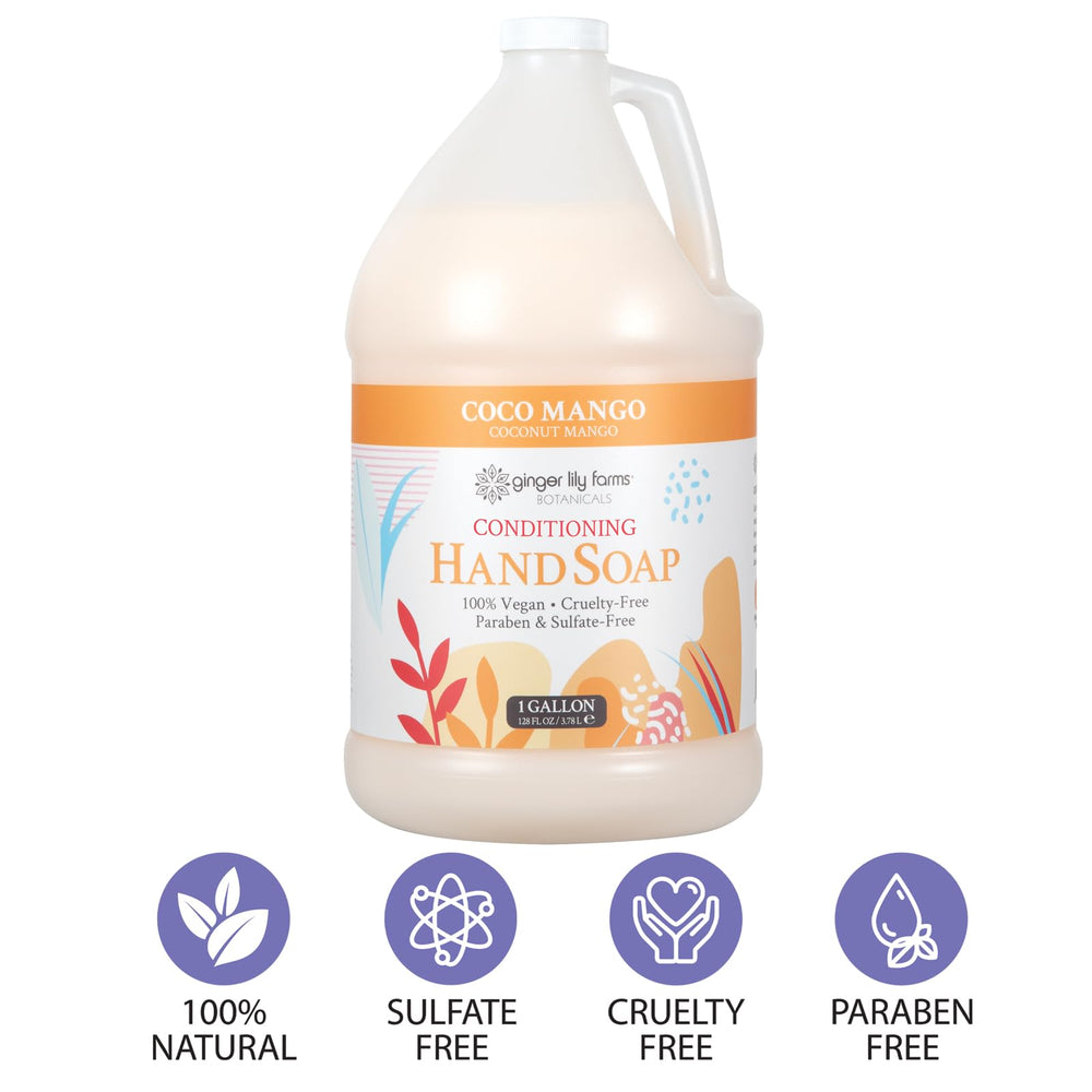 Ginger Lily Farms Botanicals Coco Mango refill pour demonstrates quick-lather performance for busy households.