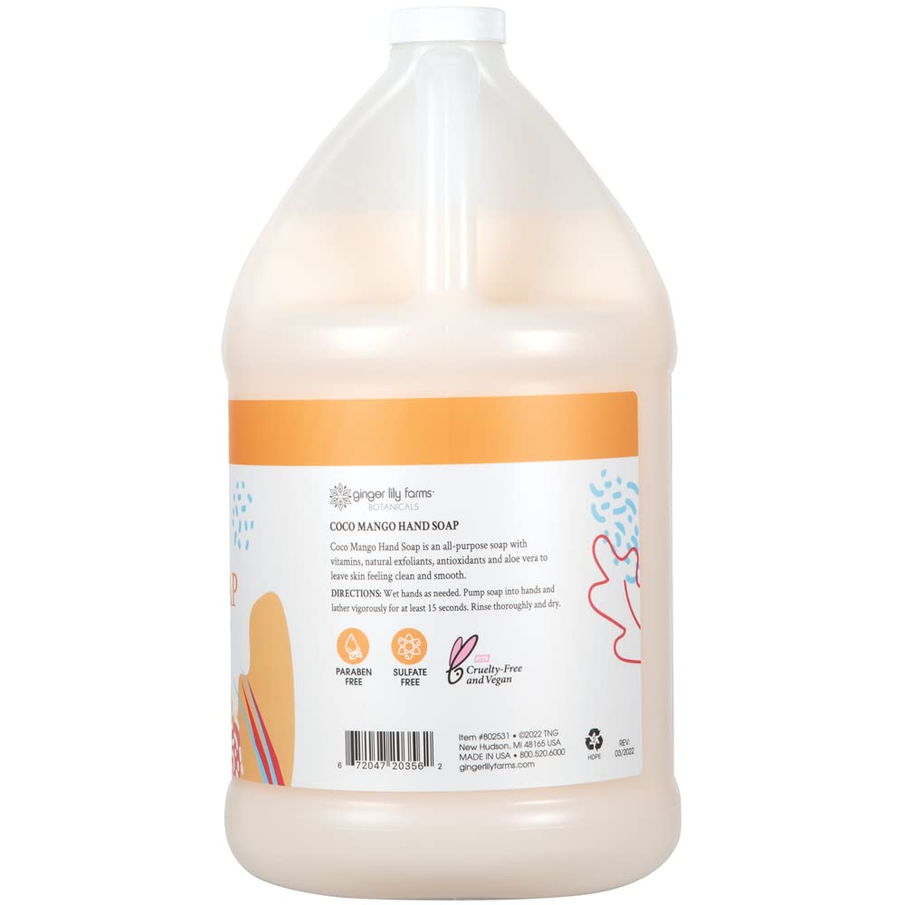 Ginger Lily Farms Botanicals Coco Mango refill shelf image highlights sustainable, long-lasting bathroom refills.