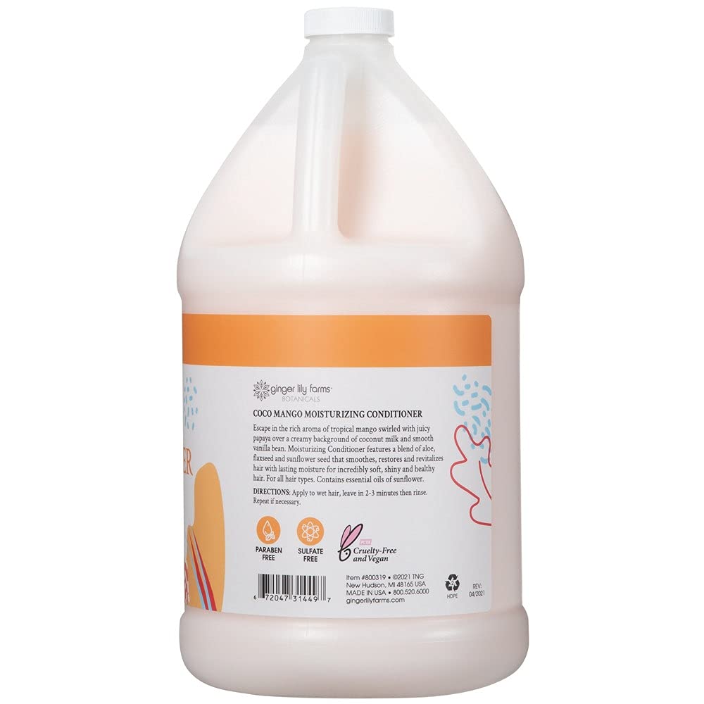 Ginger Lily Farms Botanicals coco mango conditioner pour depicts creamy texture for silky results