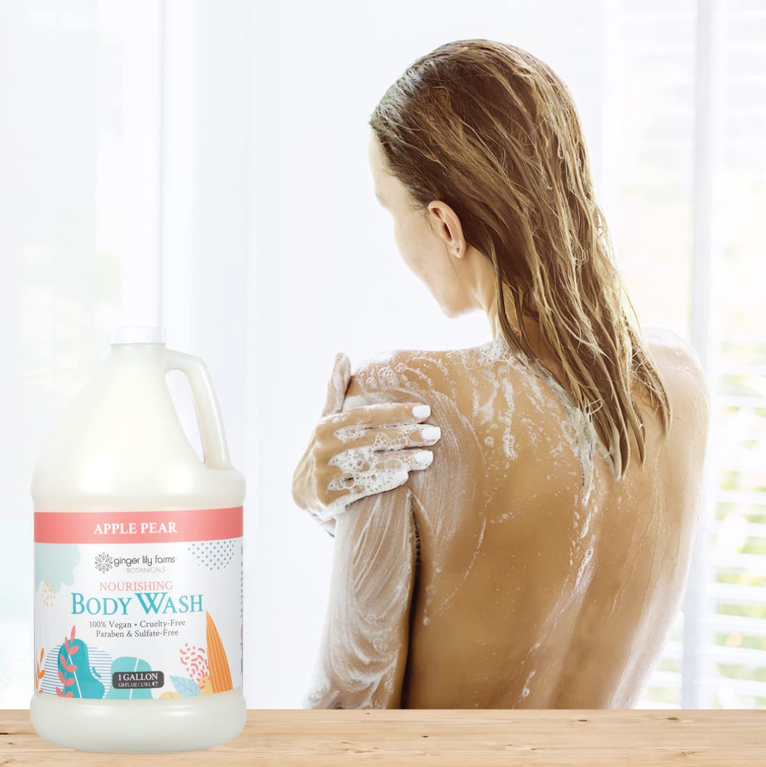 Ginger Lily Farms Botanicals Nourishing Body Wash Apple Pear gallon refill highlights eco-friendly option