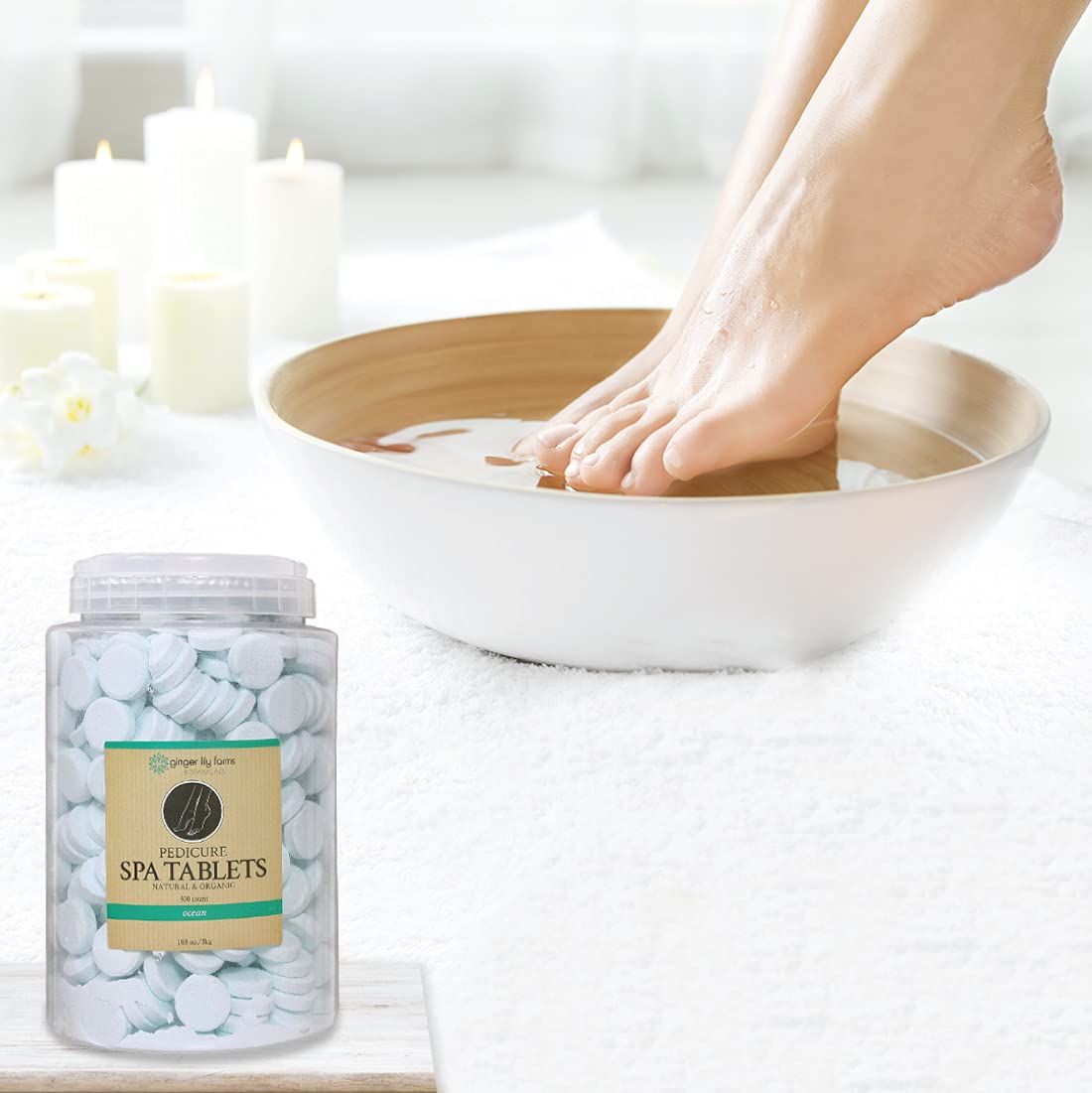 Ginger Lily Farms Botanicals ocean-scented tablets enhance relaxation during soaks.