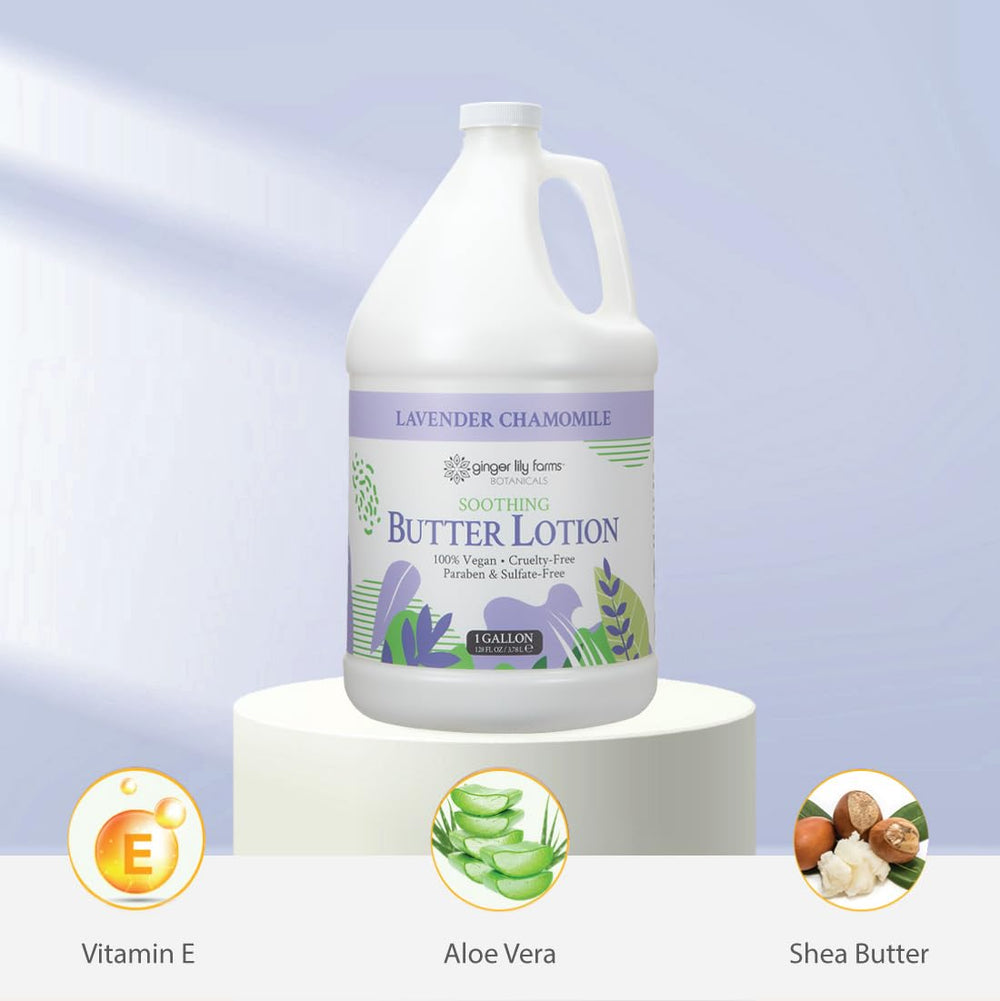 Ginger Lily Farms Botanicals lotion beside a pool setup ideal for hotel or spa use.